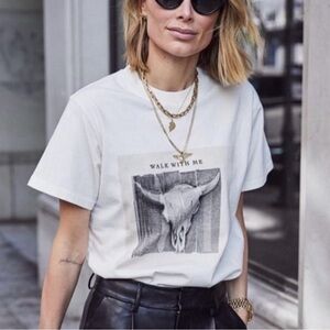 Anine Bing Walk With Me Cow Skull Tee Shirt Size Medium
